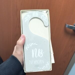 Newborn Door Hanger - Gray "NB" Baby Room Sign